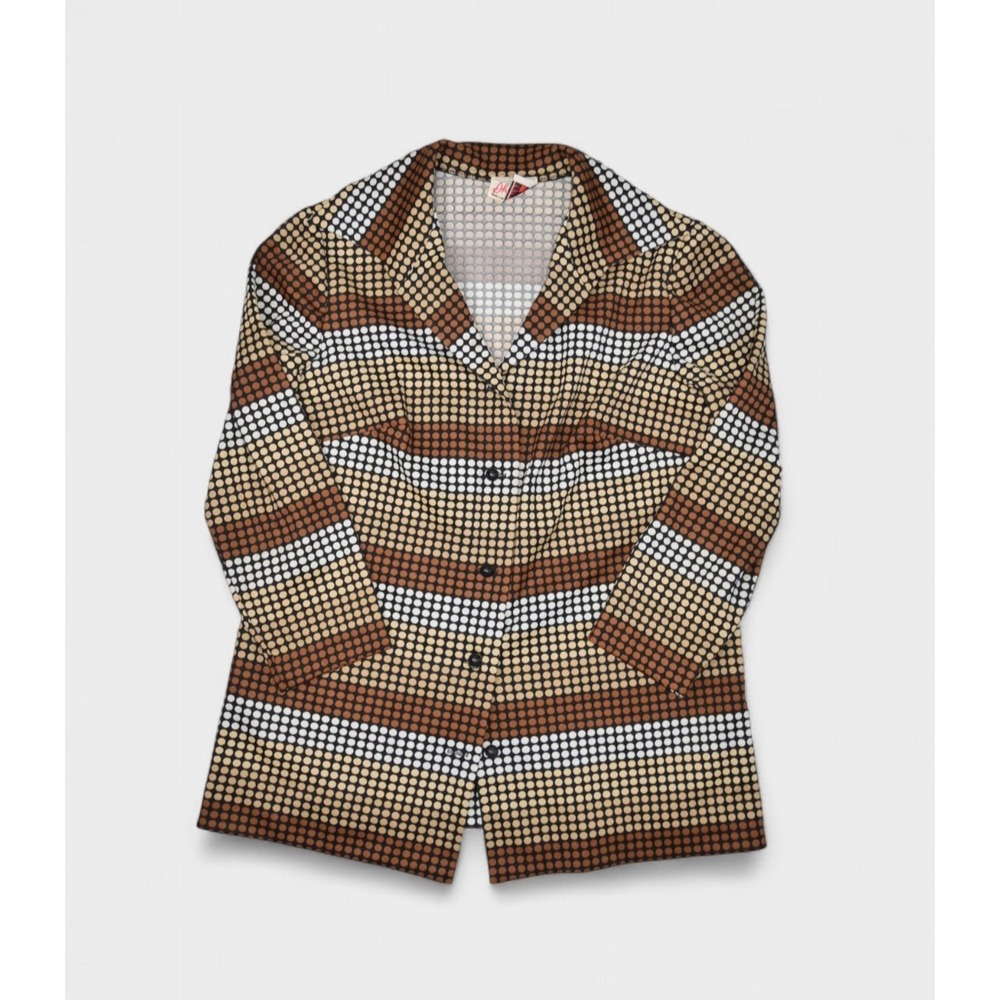 Vintage 60s Blouse Womens L Brown Polka Dot Mod Disco Long Sleeve Shirt Shroyers